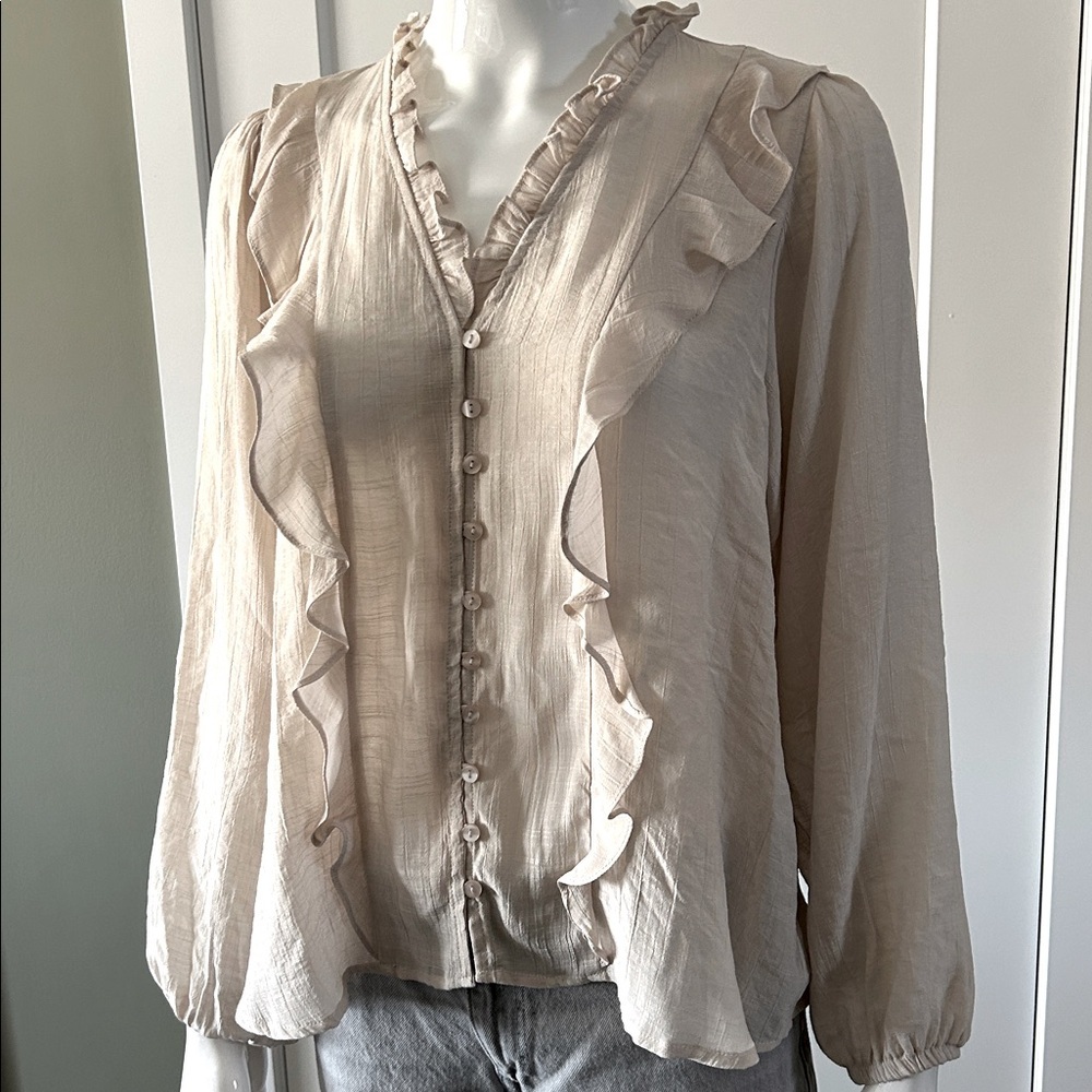 Apricot Vertical Ruffle Shimmer Slub Shirt NWT - Picture 5 of 10